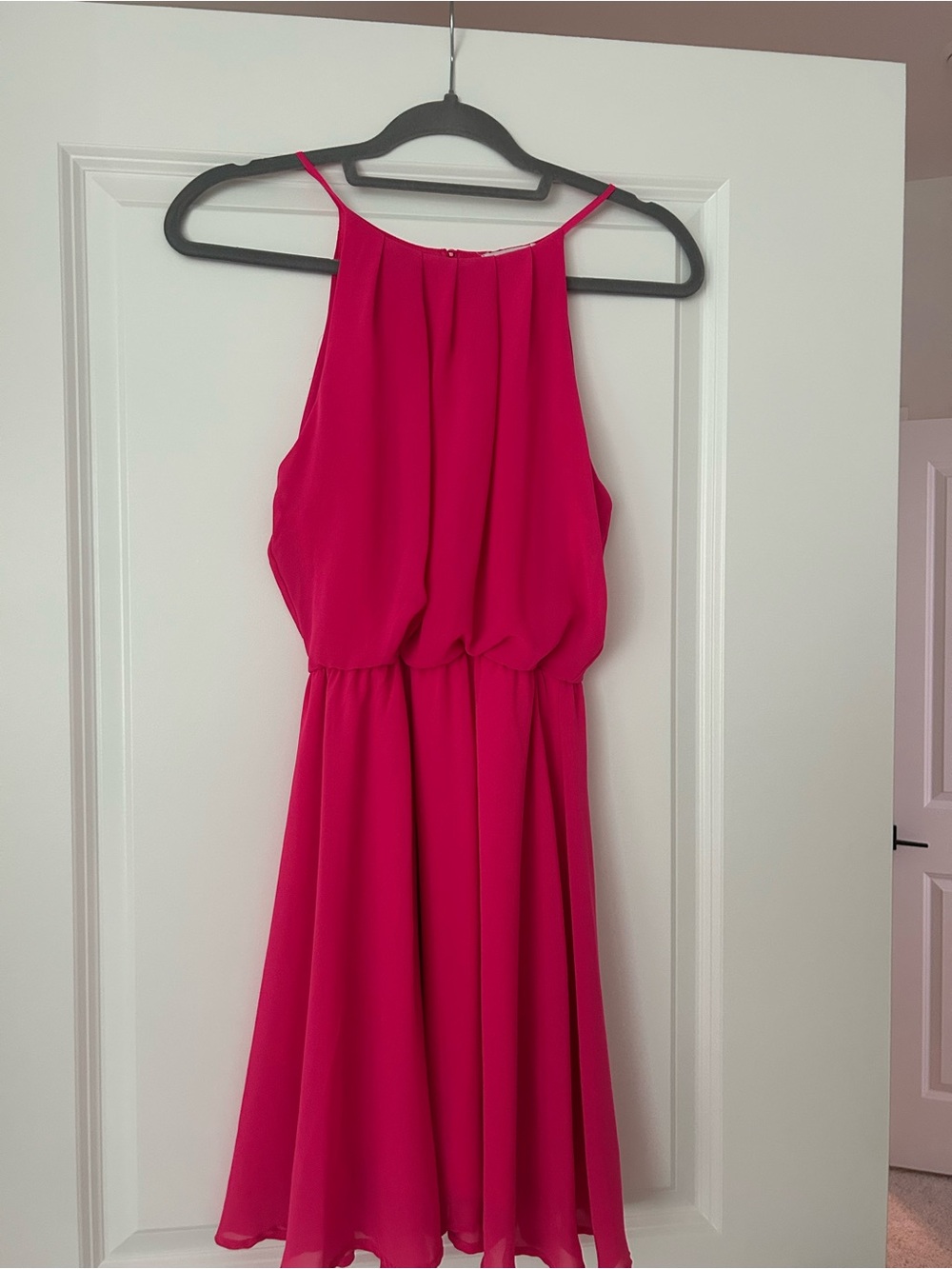 Lush Bright Pink Halter-Style Midi Dress